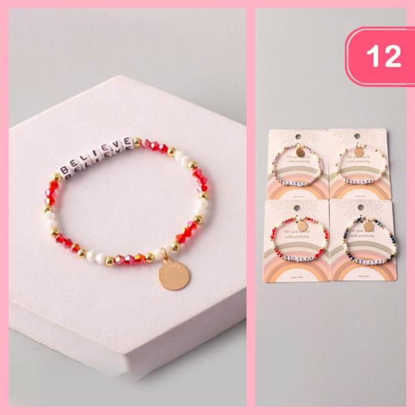 BELIEVE COIN CRYSTAL BEADED BRACELET (12 UNITS)
