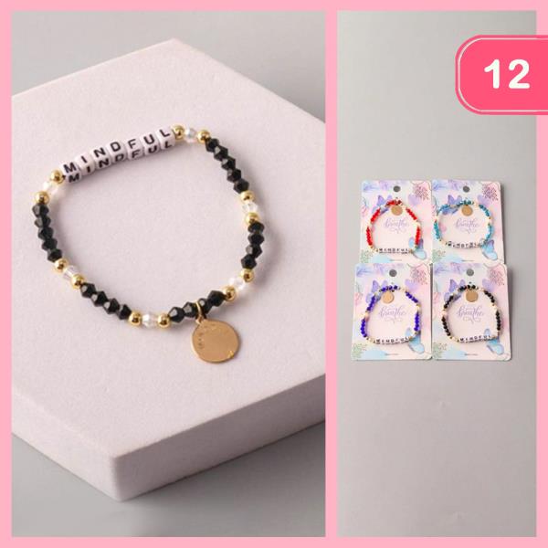 MINDFUL COIN CRYSTAL BEADED BRACELET (12 UNITS)