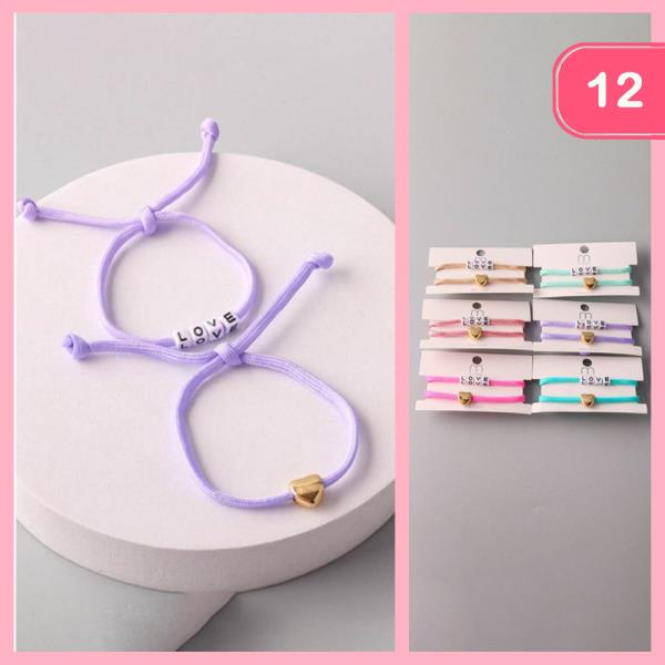 LOVE HEART ROPE TIED BRACELET (12 UNITS)
