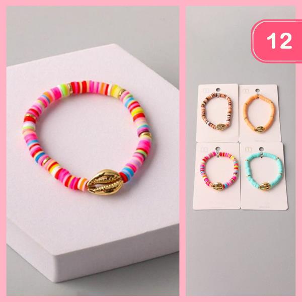 COWIRE SHELL DISC BEADED BRACELET (12 UNITS)