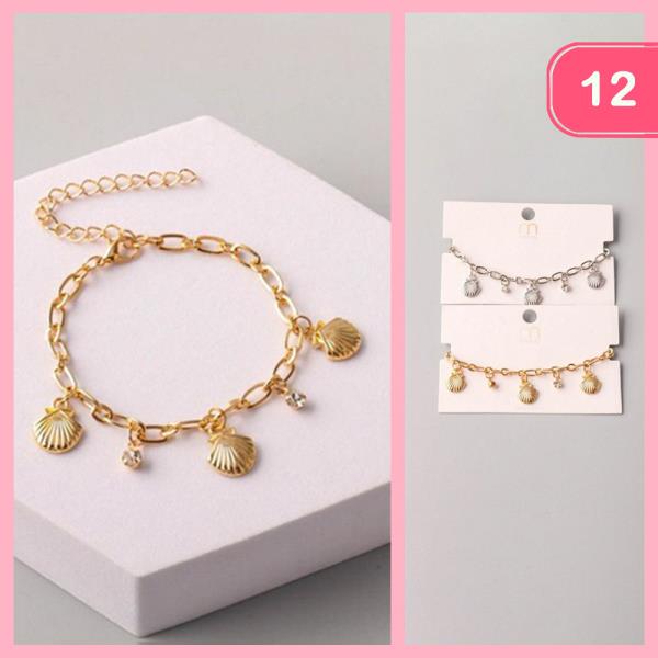 SHELL RHINESTONE CHARM CHAIN BRACELET (12 UNITS)