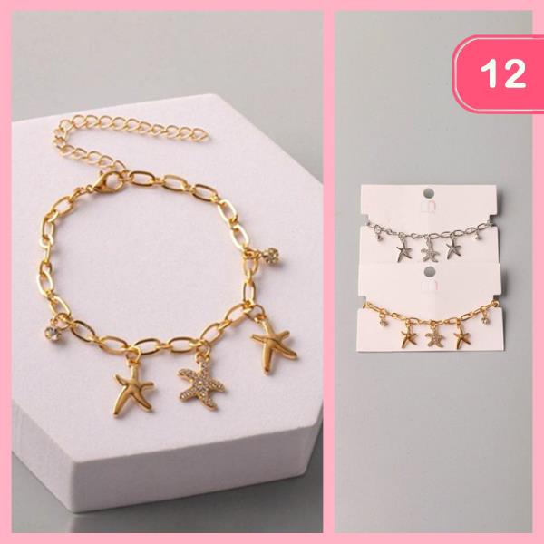 RHINESTONE STAR CHARM CHAIN BRACELET (12 UNITS)