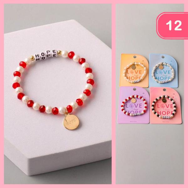 HOPE CRYSTAL PEARL BEADED BRACELET (12 UNITS)