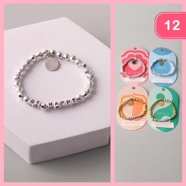 INSPIRATIONAL WORD CHARM BEADED BRACELET (12 UNITS)