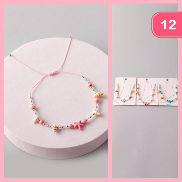 STAR SHELL BEADED STRING ANKLET (12 UNITS)