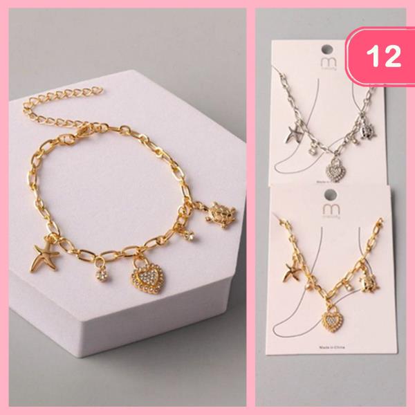 OCEAN HEART CHARM CHAIN ANKLET (12 UNITS)