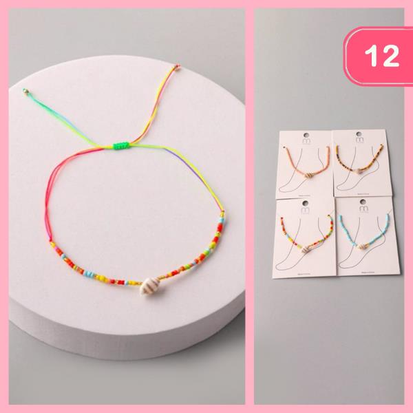 CONCH SEASHELL SEED BEAD ANKLET (12 UNITS)