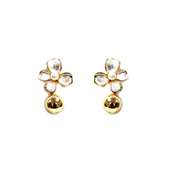 FLOWER BALL BEAD LINK DANGLE EARRING