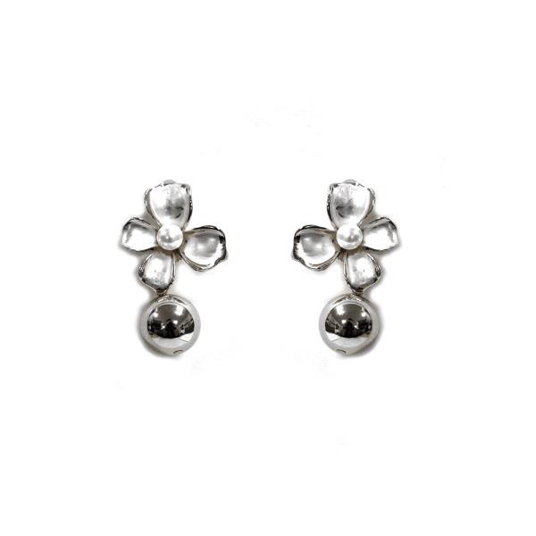 FLOWER BALL BEAD LINK DANGLE EARRING