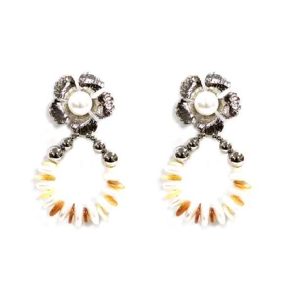 FLOWER PEARL BEAD TEARDROP DANGLE EARRING
