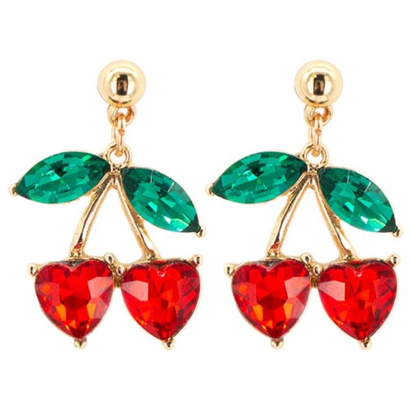 RHINESTONE CHERRY DANGLE EARRING