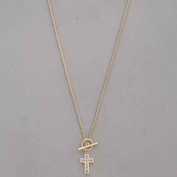 CRYSTAL CROSS TOGGLE CLASP NECKLACE