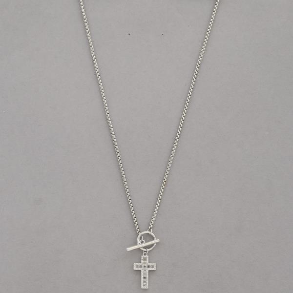 CRYSTAL CROSS TOGGLE CLASP NECKLACE