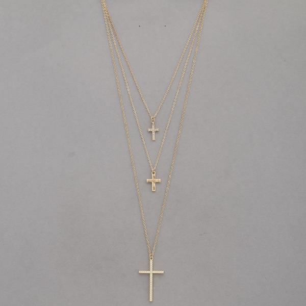 TRIPLE CROSS LAYERED METAL NECKLACE