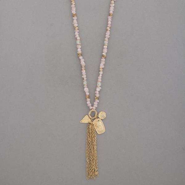 MULTI CHARM CHAIN TASSEL BEADED NECKLACE
