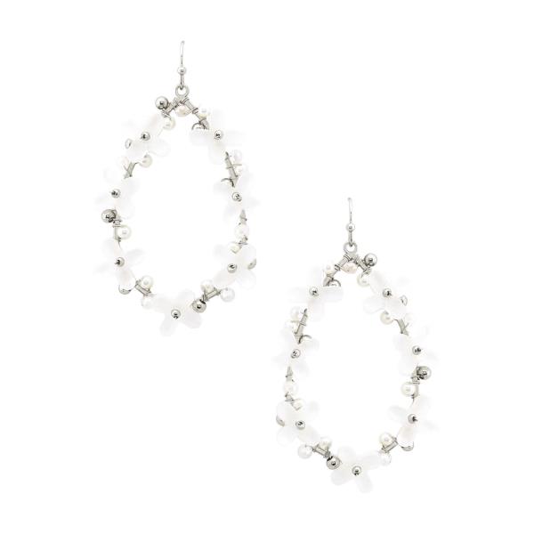 FLOWER TEARDROP BEADED DANGLE EARRING