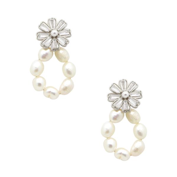 FLOWER PEARL BEAD TEARDROP DANGLE EARRING