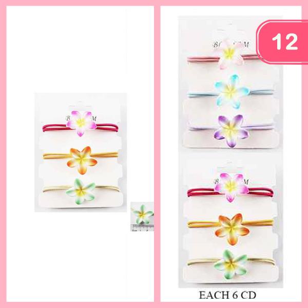 TROPICAL FLOWER ACCENT HAIR TIE 3 PC SET  (12 UNITS)