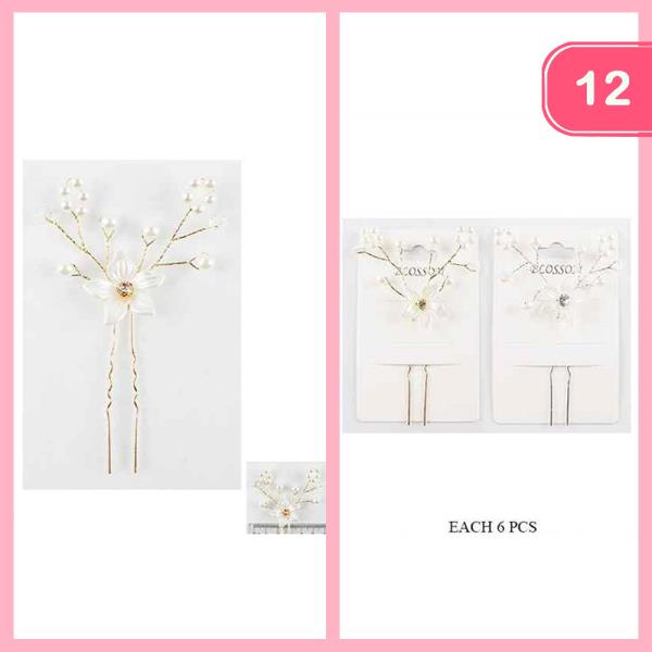 FLOWER PEARL HAIR STICK PIN (12 UNITS)
