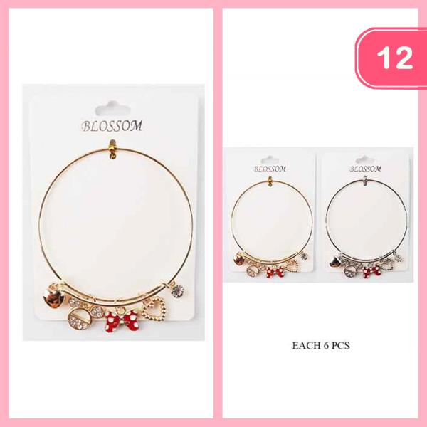 RIBBON BOW HEART CHARM BANGLE BRACELET (12 UNITS)