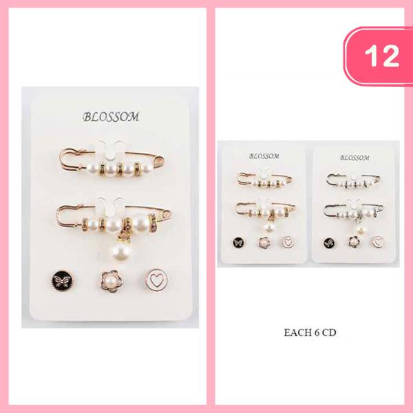 PEARL BEAD BUTTERFULY RIBBON BOW SOCK CHARM BROOCH PIN (12 UNITS)