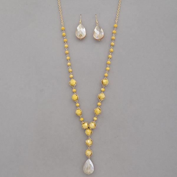 TEARDROP STONE BEADED Y SHAPE NECKLACE