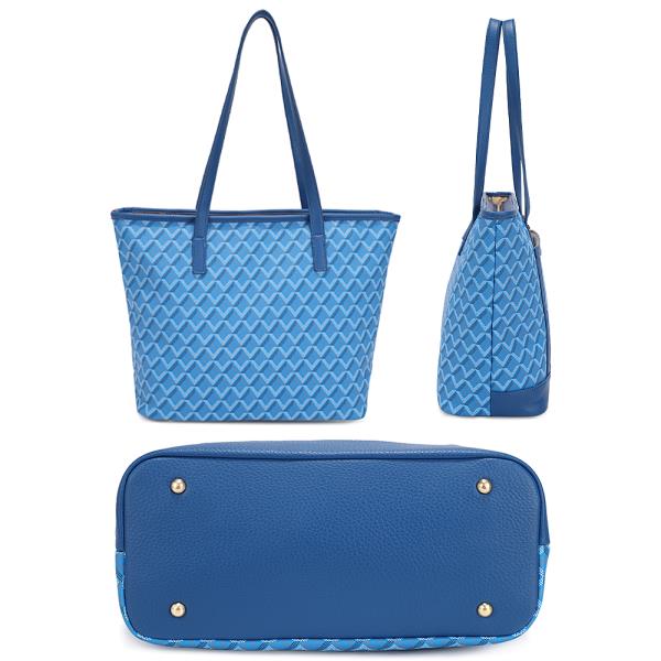 3IN1 MONOGRAM DESIGN SHOULDER TOTE W CLUTCH AND WALLET SET
