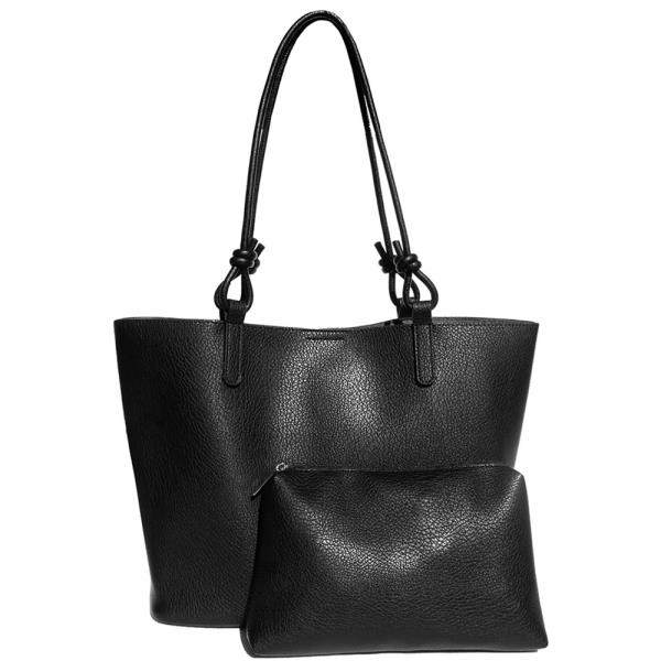 2IN1 PLAIN TEXTURED TOTE BAG W POUCH SET