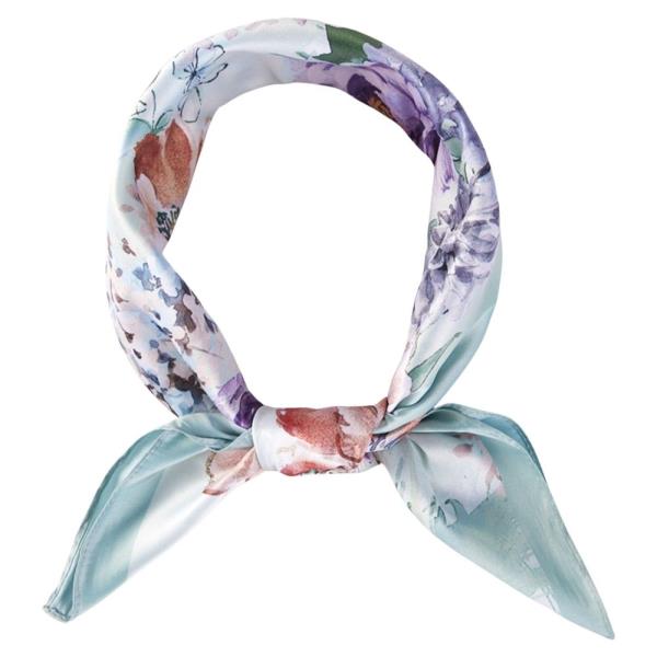 FLOWER PATTERN SILKY SQUARE BANDANA NECK SCARF