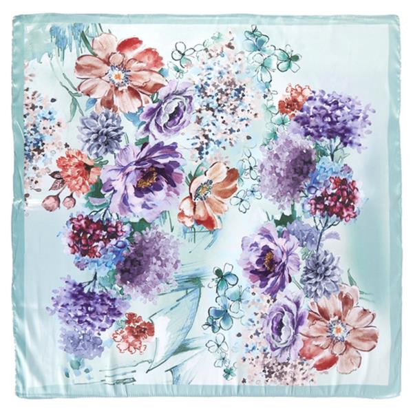 FLOWER PATTERN SILKY SQUARE BANDANA NECK SCARF