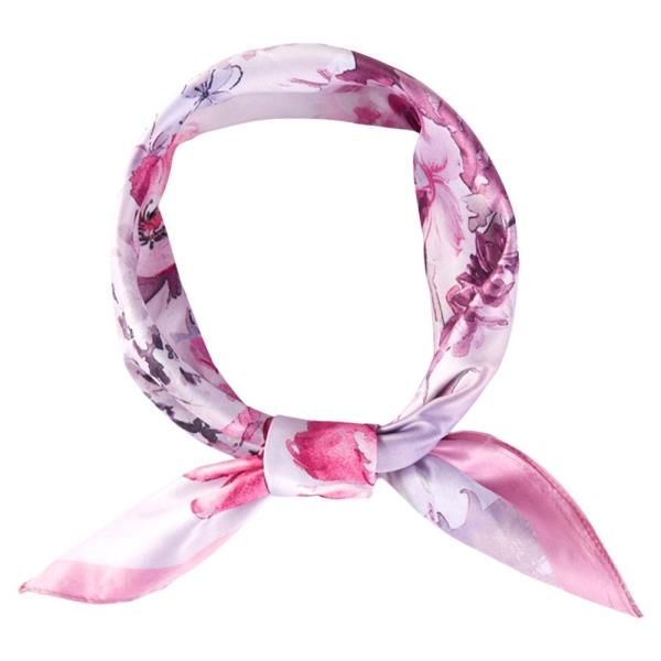FLOWER PATTERN SILKY SQUARE BANDANA NECK SCARF
