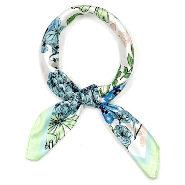FLOWER PATTERN SILKY SQUARE BANDANA NECK SCARF