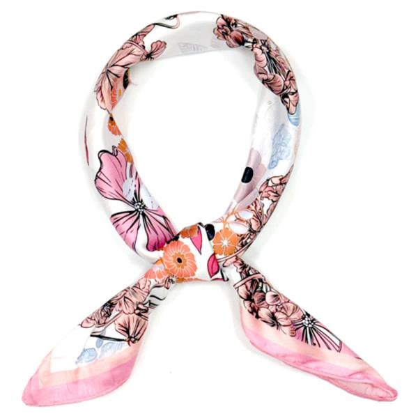 FLOWER PATTERN SILKY SQUARE BANDANA NECK SCARF