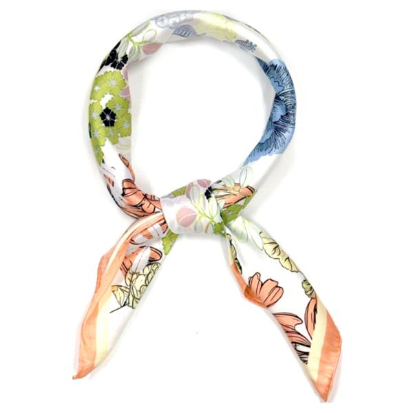 FLOWER PATTERN SILKY SQUARE BANDANA NECK SCARF