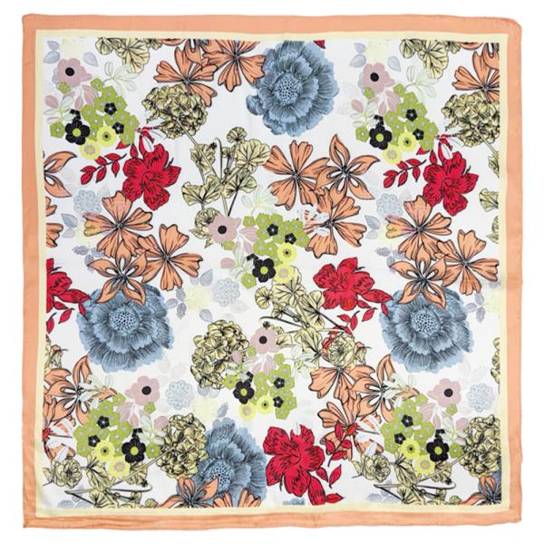 FLOWER PATTERN SILKY SQUARE BANDANA NECK SCARF