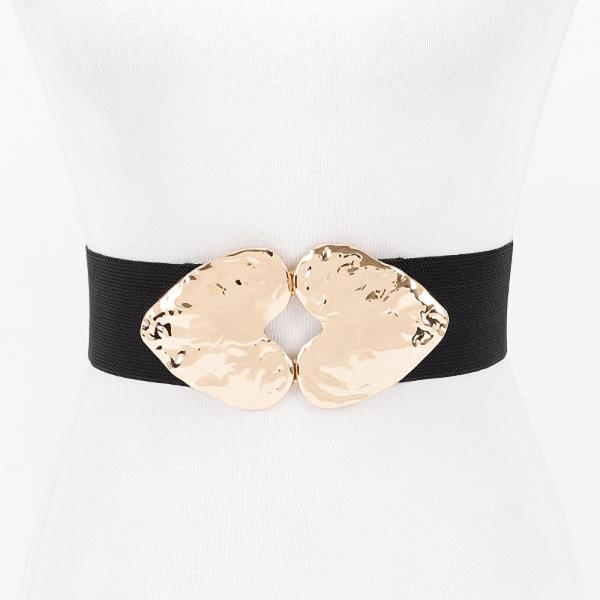 DOUBLE METAL HEART BUCKLE STRETCH BELT