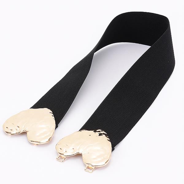 DOUBLE METAL HEART BUCKLE STRETCH BELT