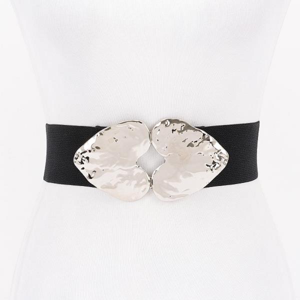 DOUBLE METAL HEART BUCKLE STRETCH BELT