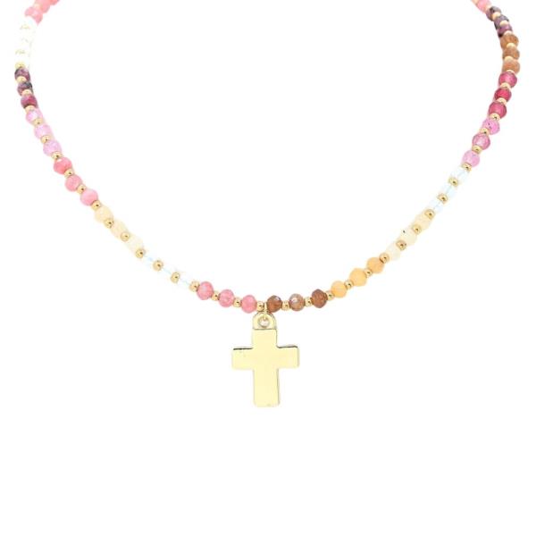 CROSS CHARM BEADED NECKLACE