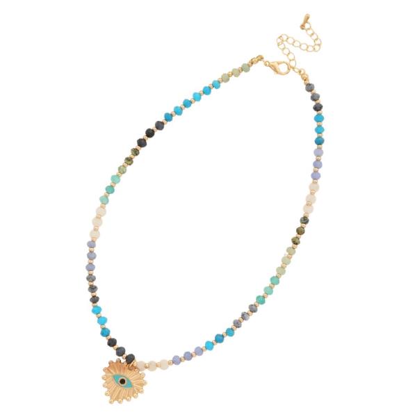 EVIL EYE HEART CHARM BEADED NECKLACE