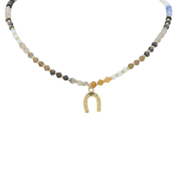 HORSESHOE CHARM BEADED NECKLACE