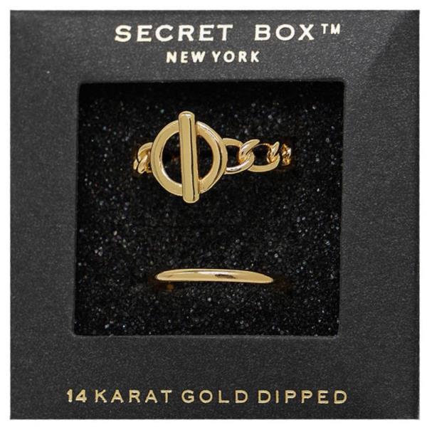 SECRET BOX TOGGLE CLASP 14K GOLD DIPPED RING SET
