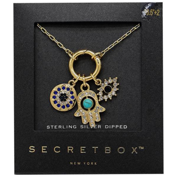 SECRET BOX HAMSA HAND EVIL EYE CHARM NECKLACE