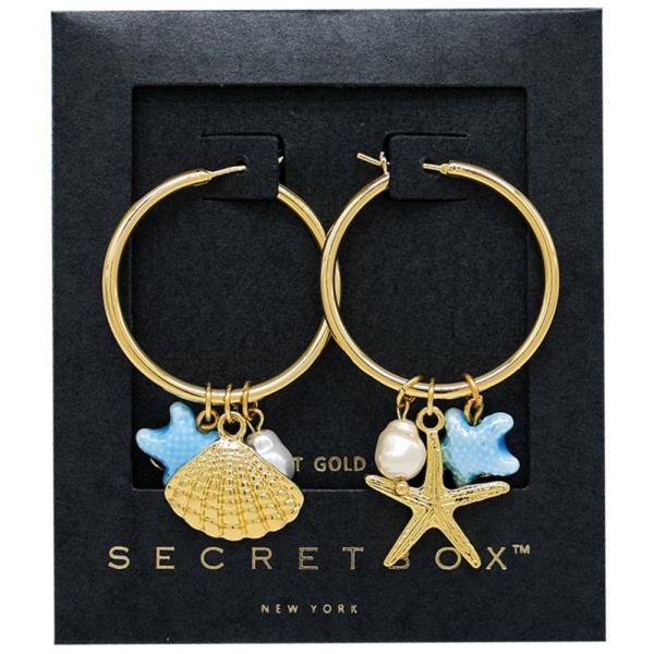 SECRET BOX SEA LIFE CHARMS HOOP 14K GOLD DIPPED EARRING