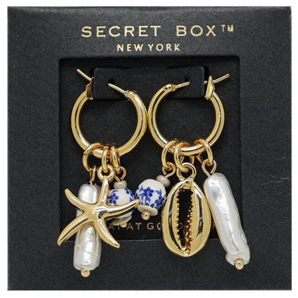 SECRET BOX PEARL BEAD SEA LIFE HOO 14K GOLD DIPPED EARRING