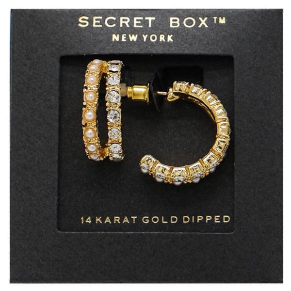SECRET BOX CZ PEARL BEAD 14K GOLD DIPPED EARRING