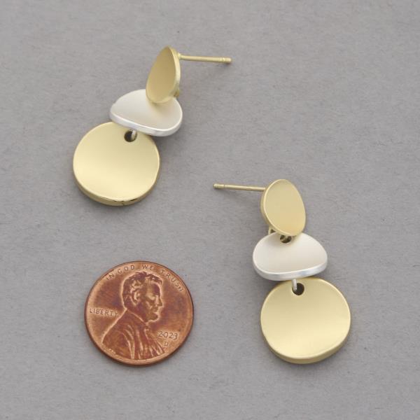 TWO TONE COIN LINK METAL DANGLE EARRING