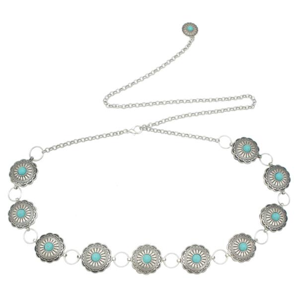 WESTERN STYLE STONE METAL CHAIN BELT