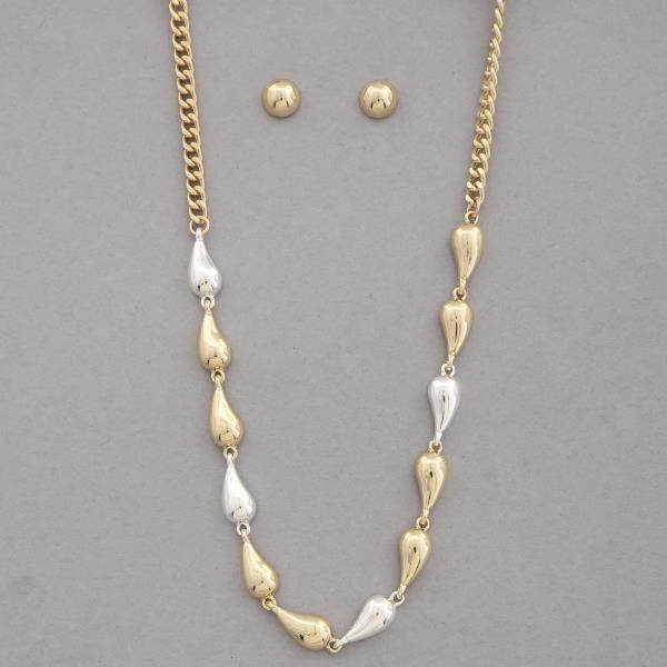TWO TONE TEARDROP LINK METAL NECKLACE
