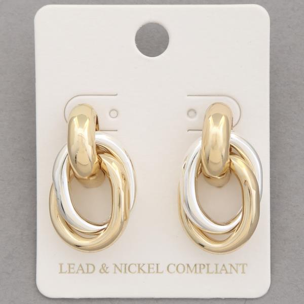 TWO TONE OVAL LINK METAL EARRING